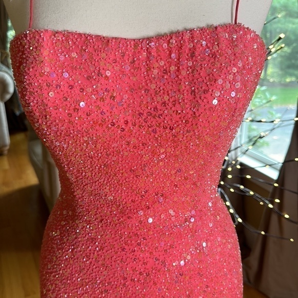 Jovani Pink Beaded Silk Gown with Train 10 - Picture 12 of 17